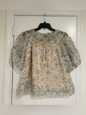 Current Air Anthropologie Floral Puff Sleeve Blouse Size Small
